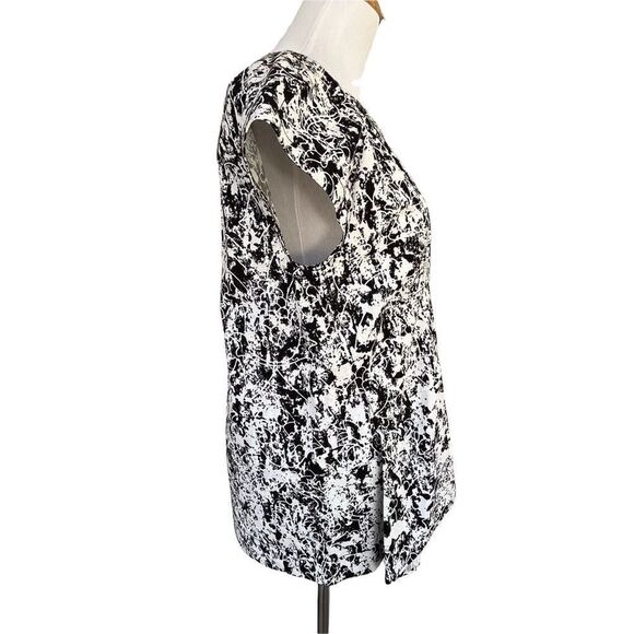 Jil Sander Black and White Splatter Print Structured Cotton Asymmetric Top 38/6 - Picture 2 of 8